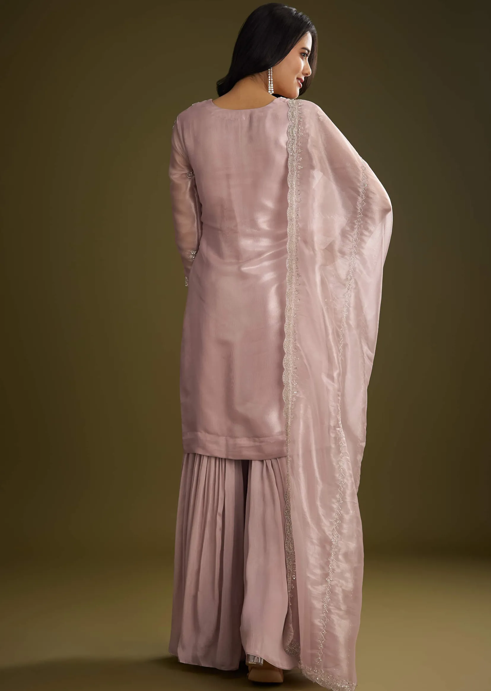 Lavender Tissue Cut Dana Beads Kurta Set With Embroidered Dupatta