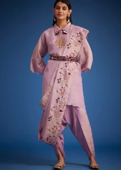 Lavender Tissue Embroidered Dhoti Set