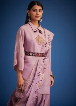 Lavender Tissue Embroidered Dhoti Set