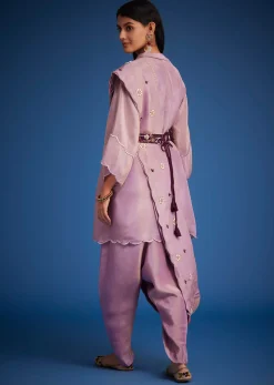 Lavender Tissue Embroidered Dhoti Set