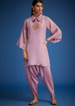Lavender Tissue Embroidered Dhoti Set