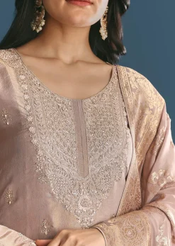 Lavender Tissue Kurta Sharara Suit With Moti And Cutdana Work