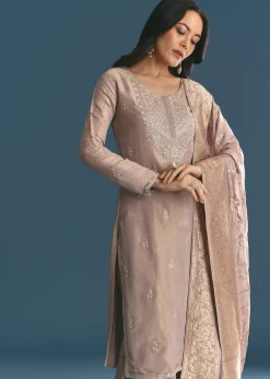 Lavender Tissue Kurta Sharara Suit With Moti And Cutdana Work