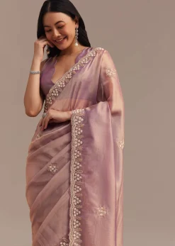 Lavender Tissue Saree Embroidered With Sequins And Cutdana