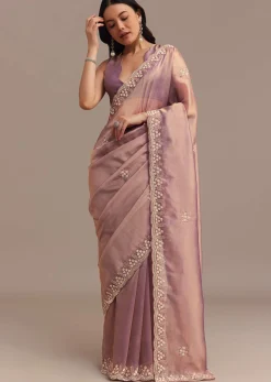 Lavender Tissue Saree Embroidered With Sequins And Cutdana