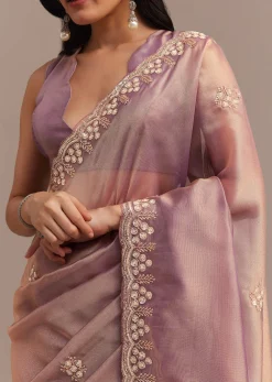 Lavender Tissue Saree Embroidered With Sequins And Cutdana