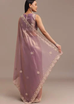 Lavender Tissue Saree Embroidered With Sequins And Cutdana