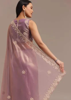 Lavender Tissue Saree Embroidered With Sequins And Cutdana