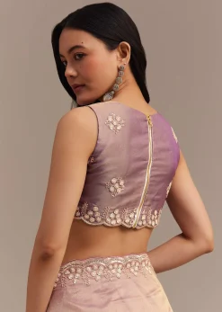 Lavender Tissue Saree Embroidered With Sequins And Cutdana