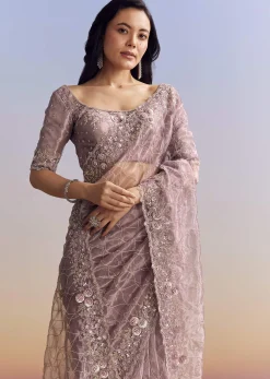 Lavender Tissue Saree With Floral Jaal