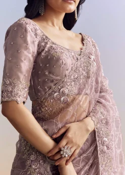 Lavender Tissue Saree With Floral Jaal