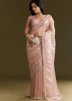 Lavender Tissue Saree With All Over Stone Embellishment And Cutdana Scallop Border