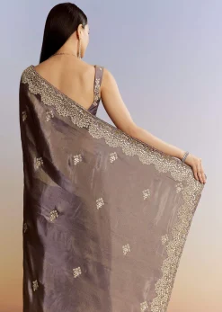 Lavender Tissue Saree With Zardosi And Gota Work