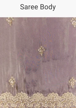 Lavender Tissue Saree With Zardosi And Gota Work