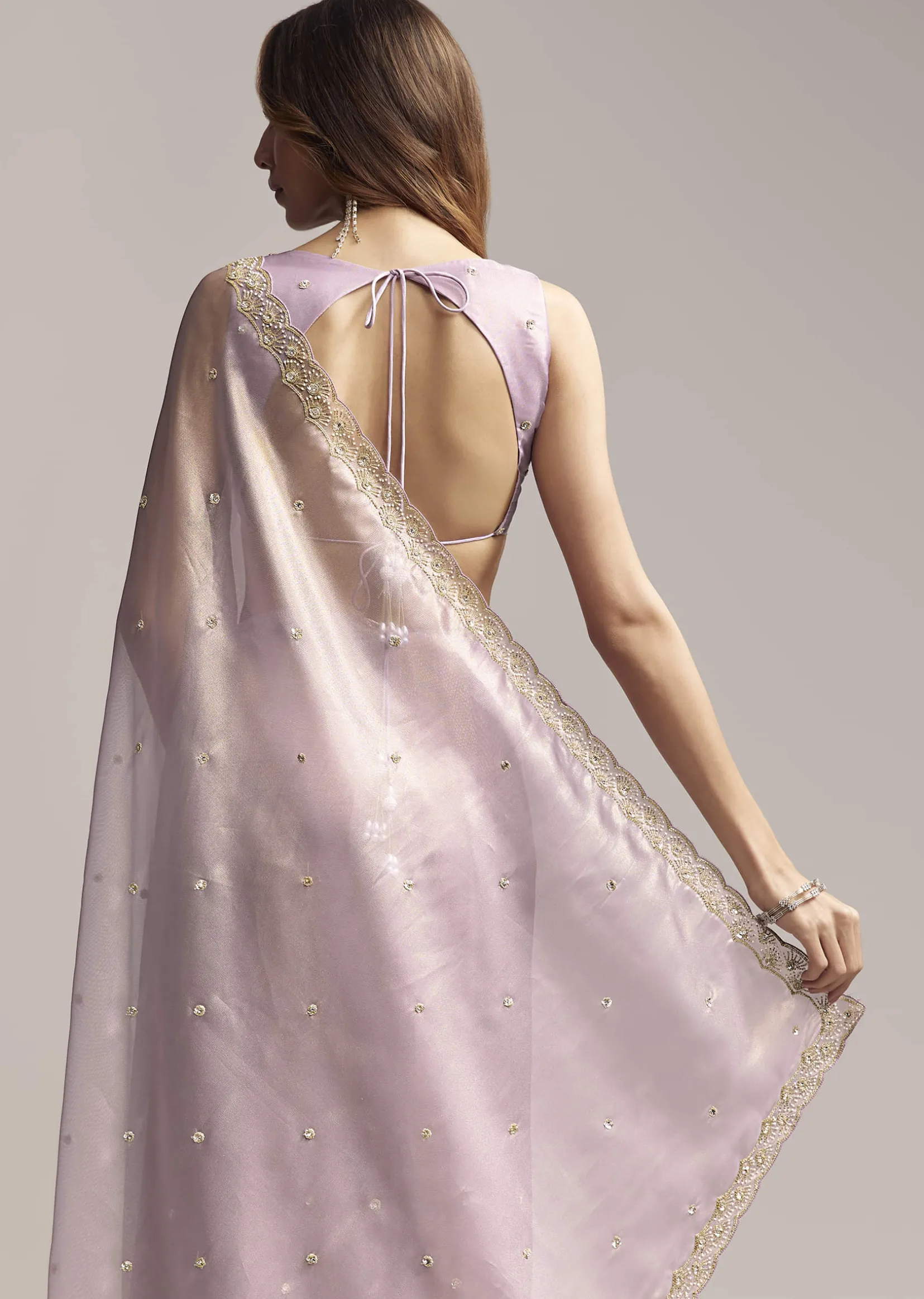 Lavender Tissue Saree With Cutdana And Butti Embroidery
