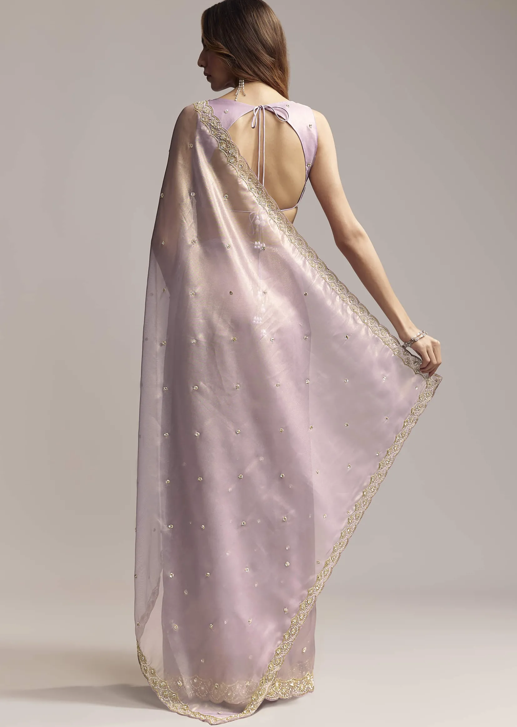 Lavender Tissue Saree With Cutdana And Butti Embroidery