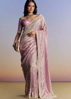 Lavender Tissue Saree With Cutdana Sequin And Bead Embroidery