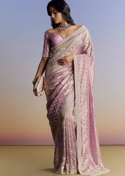 Lavender Tissue Saree With Cutdana Sequin And Bead Embroidery