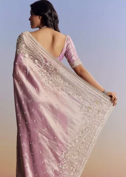 Lavender Tissue Saree With Cutdana Sequin And Bead Embroidery