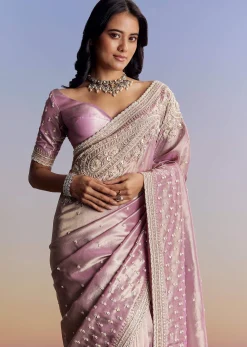 Lavender Tissue Saree With Cutdana Sequin And Bead Embroidery