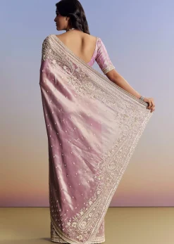 Lavender Tissue Saree With Cutdana Sequin And Bead Embroidery