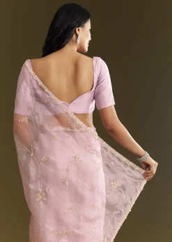 Lavender Tissue Saree With Cutdana And Sequins Embroidery And Scallop Border