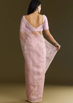 Lavender Tissue Saree With Cutdana And Sequins Embroidery And Scallop Border