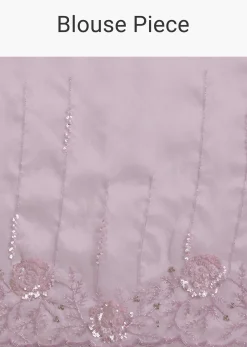 Lavender Tissue Saree With Floral Embroidery And Scallop Border