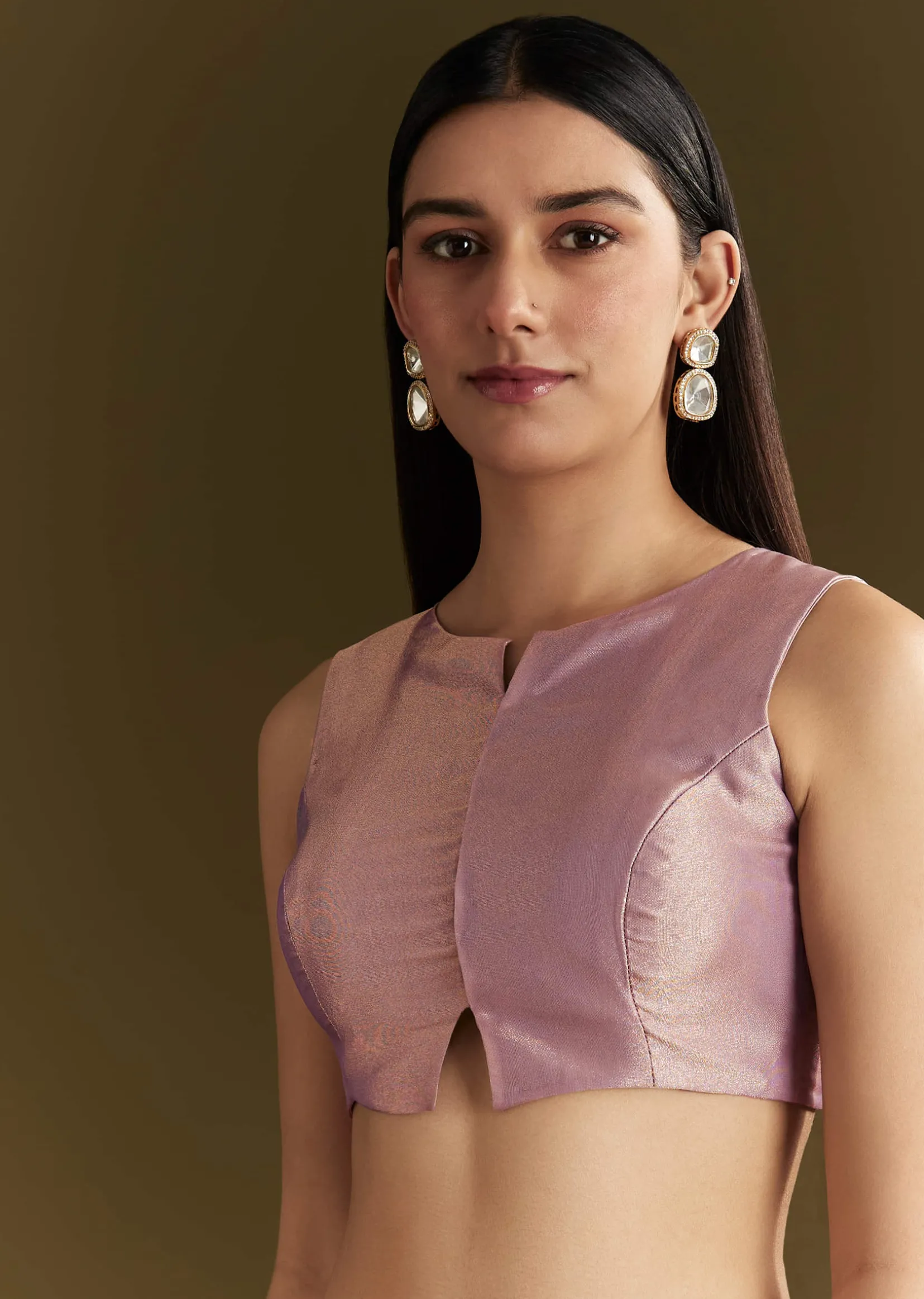 Lavender Tissue Silk Embroidered Saree With Scallop Border