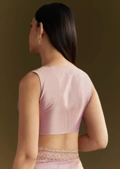 Lavender Tissue Silk Embroidered Saree With Scallop Border