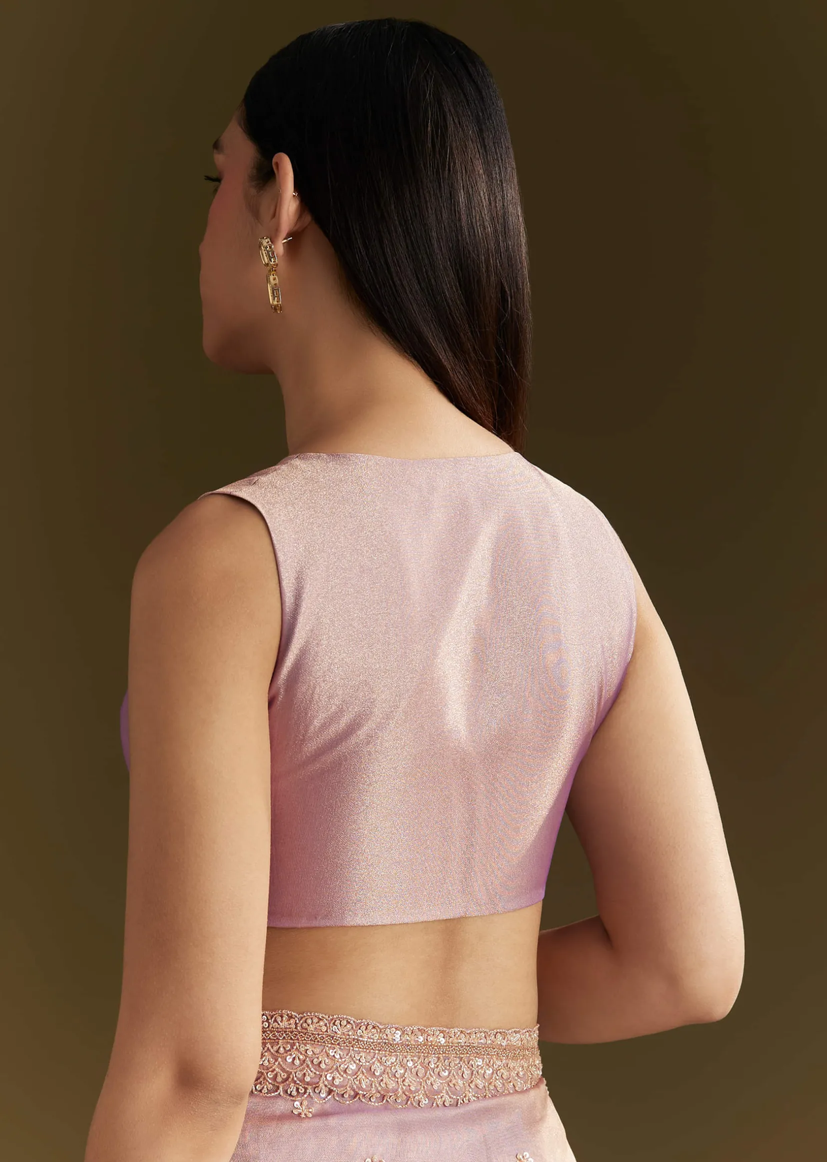 Lavender Tissue Silk Embroidered Saree With Scallop Border