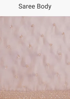 Lavender Tissue Silk Embroidered Saree With Scallop Border