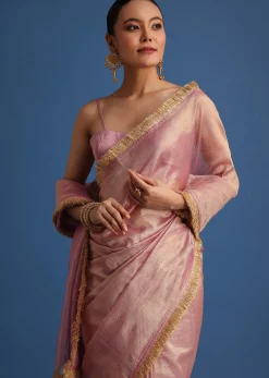 Lavender Tissue Silk Saree With Zari Frill Lace Border