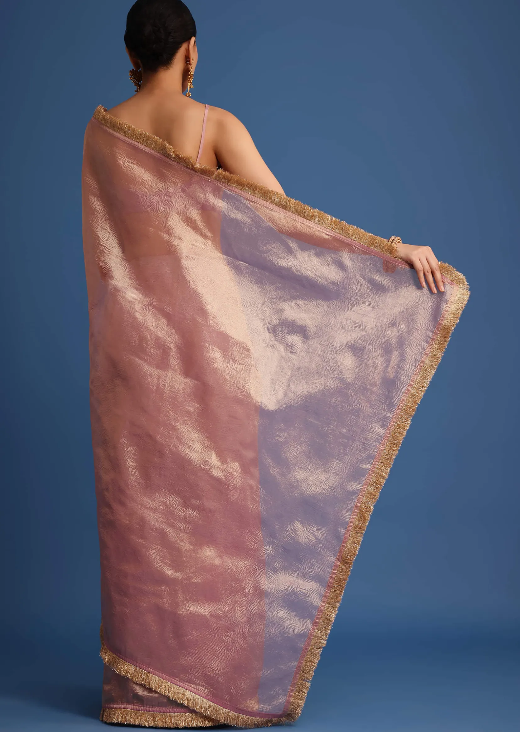 Lavender Tissue Silk Saree With Zari Frill Lace Border