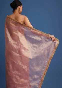 Lavender Tissue Silk Saree With Zari Frill Lace Border