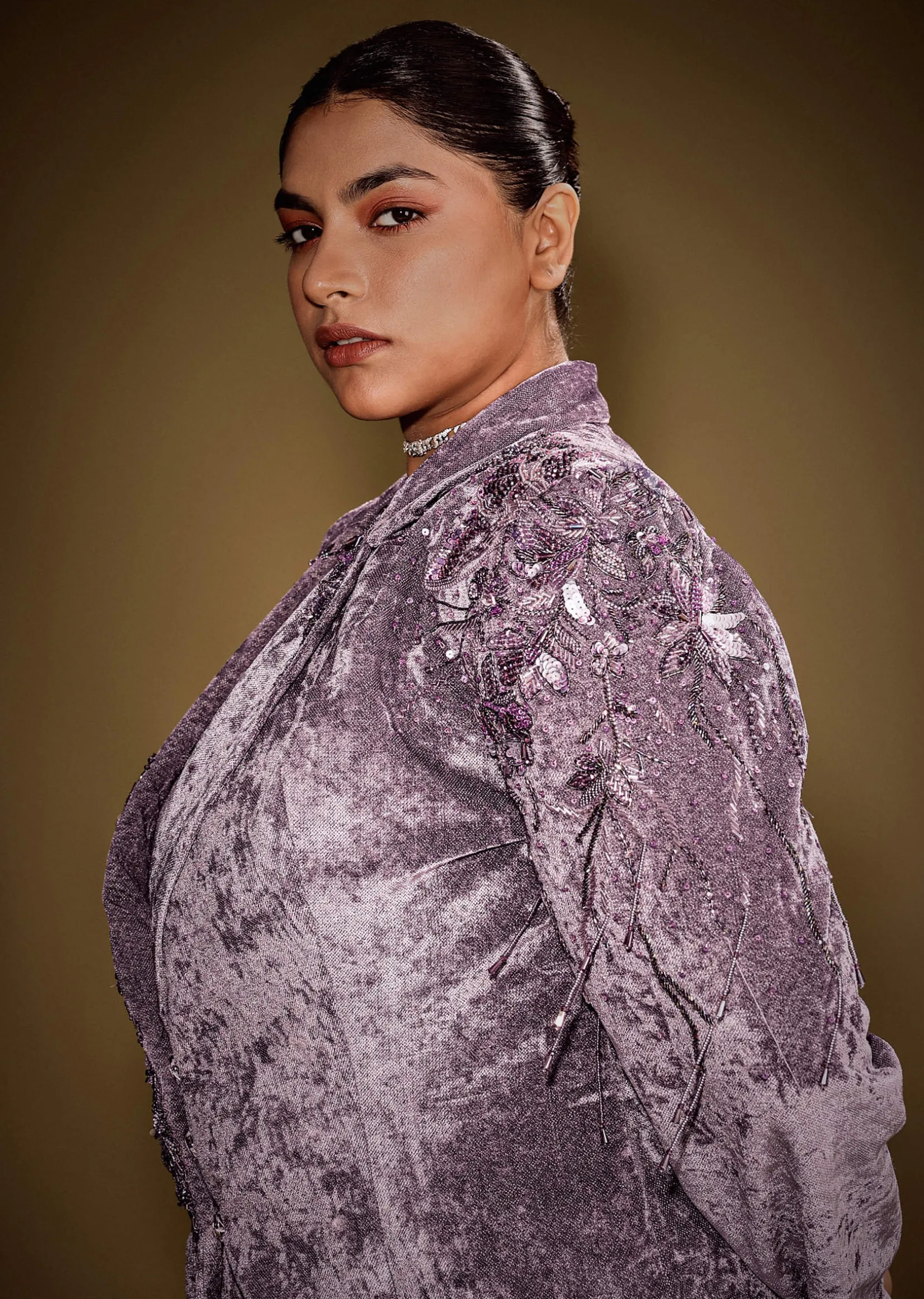 Lavender Velvet Indo Western Set With Embellished Blazer