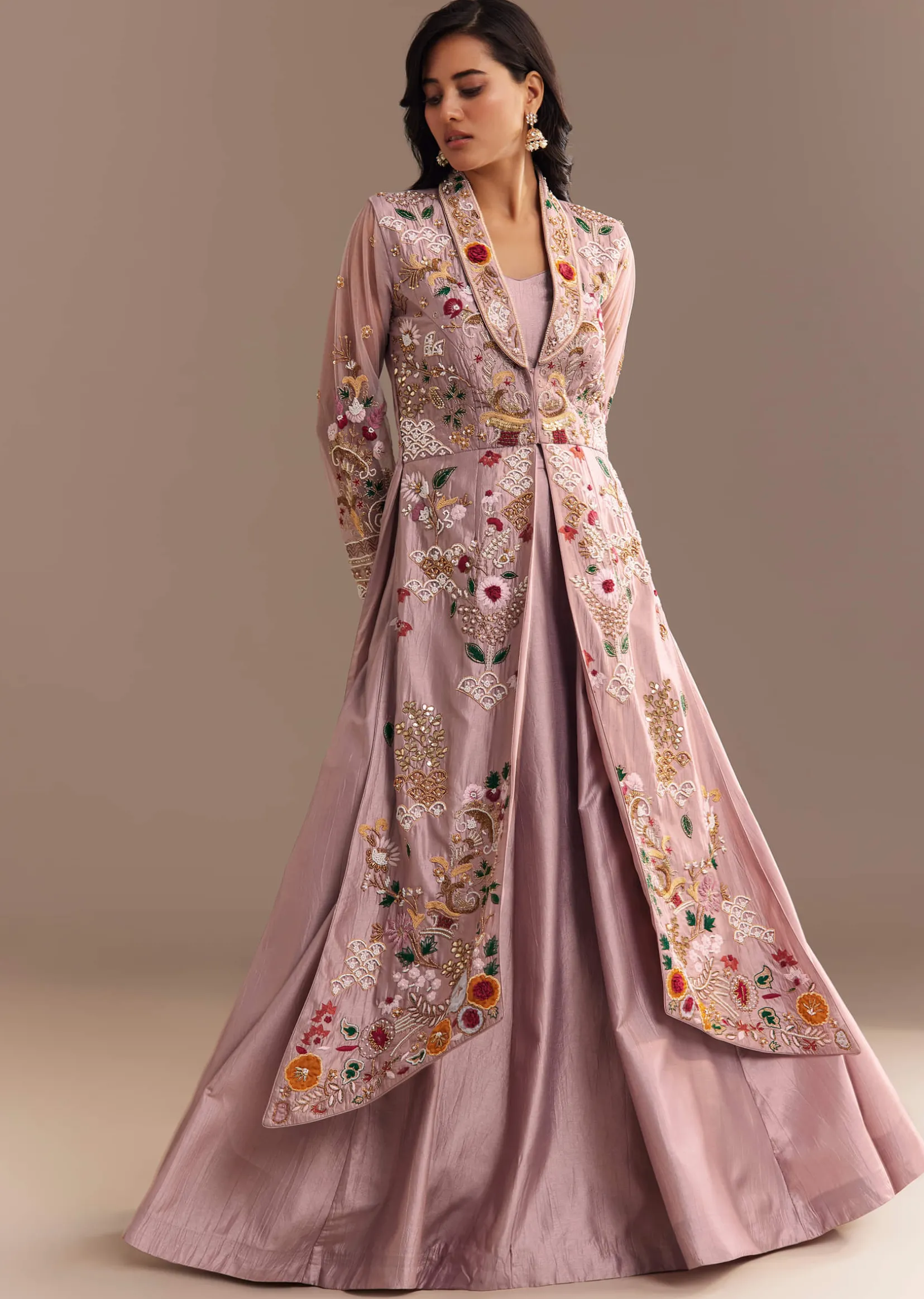 Lavender Zardosi Embroidered Jacket Lehenga Set