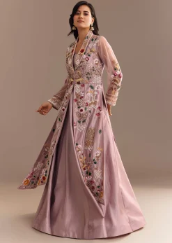 Lavender Zardosi Embroidered Jacket Lehenga Set