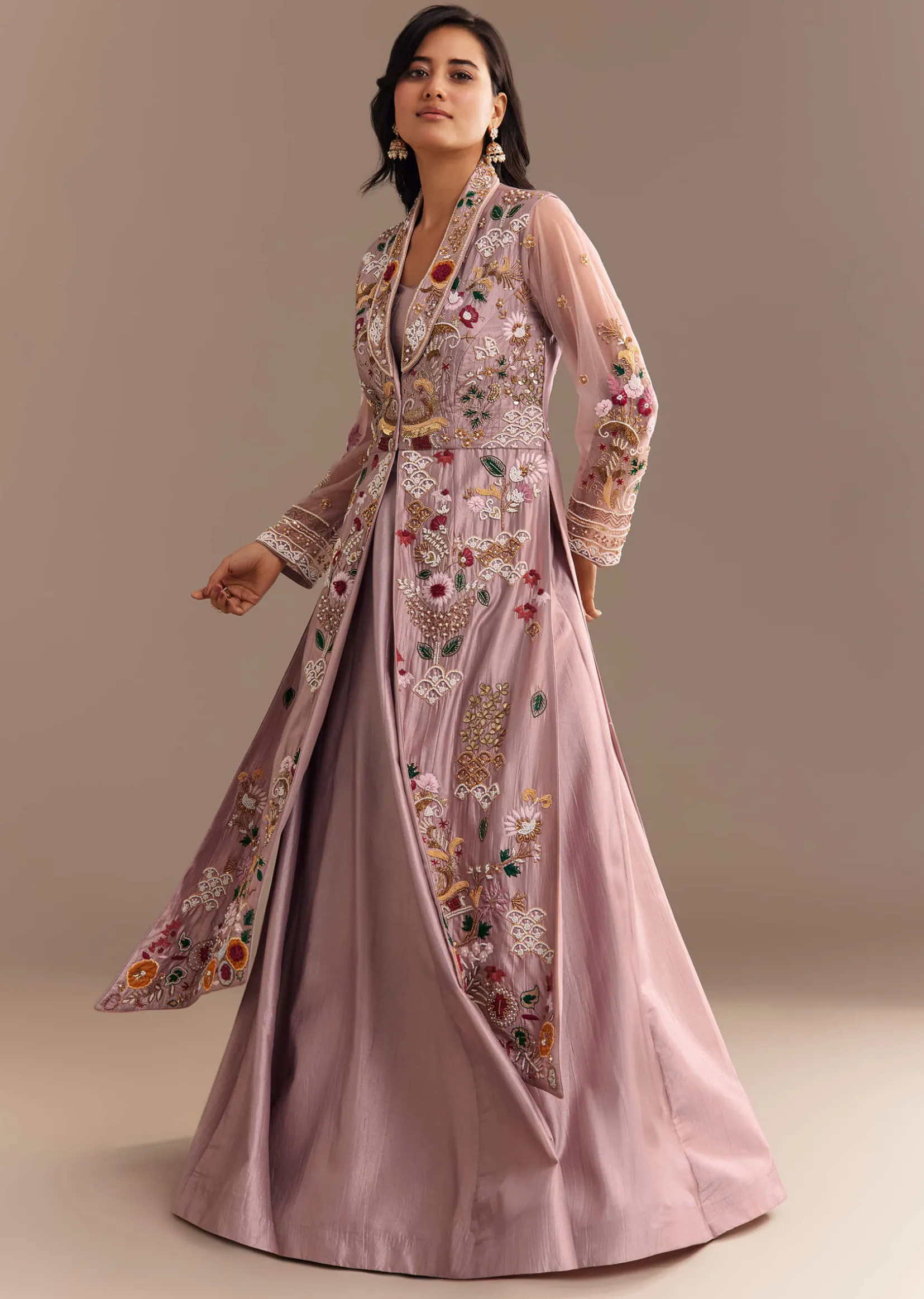 Lavender Zardosi Embroidered Jacket Lehenga Set