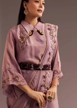 Lavender Zardosi Kurta With Embroidered Dupatta Belt