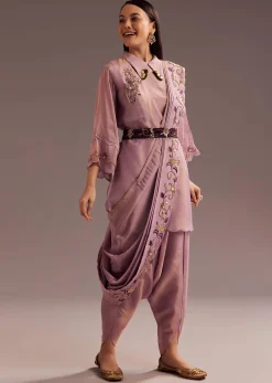Lavender Zardosi Kurta With Embroidered Dupatta Belt