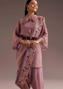 Lavender Zardosi Kurta With Embroidered Dupatta Belt