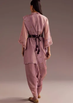 Lavender Zardosi Kurta With Embroidered Dupatta Belt