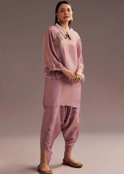 Lavender Zardosi Kurta With Embroidered Dupatta Belt