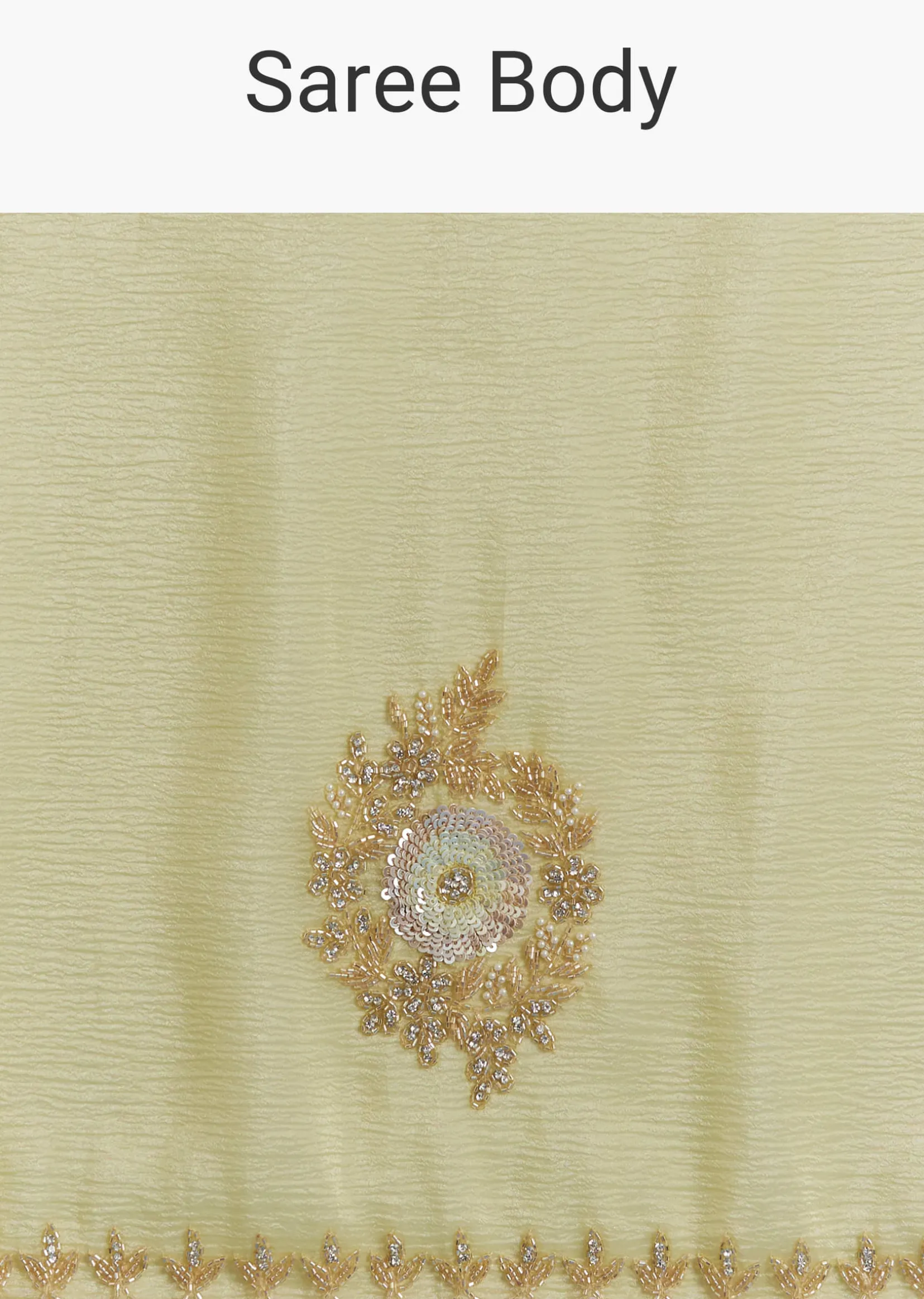 Lemon Yellow Crushed Tissue Saree With Embroidered Scallop Border