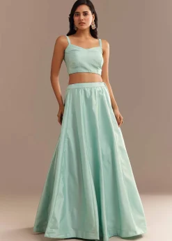 Light Aqua Blue Zardosi Embroidered Jacket Lehenga Set