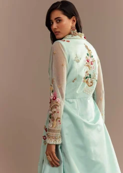 Light Aqua Blue Zardosi Embroidered Jacket Lehenga Set