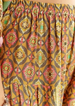 Light Aqua Green Cotton Muslin Kaftaan With Printed Dhoti