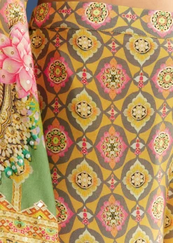 Light Aqua Green Cotton Muslin Kurta Dupatta With Printed Palazzo