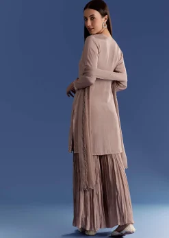 Light Beige Chinon Kurta Set With Cutdana And Sequins Dupatta